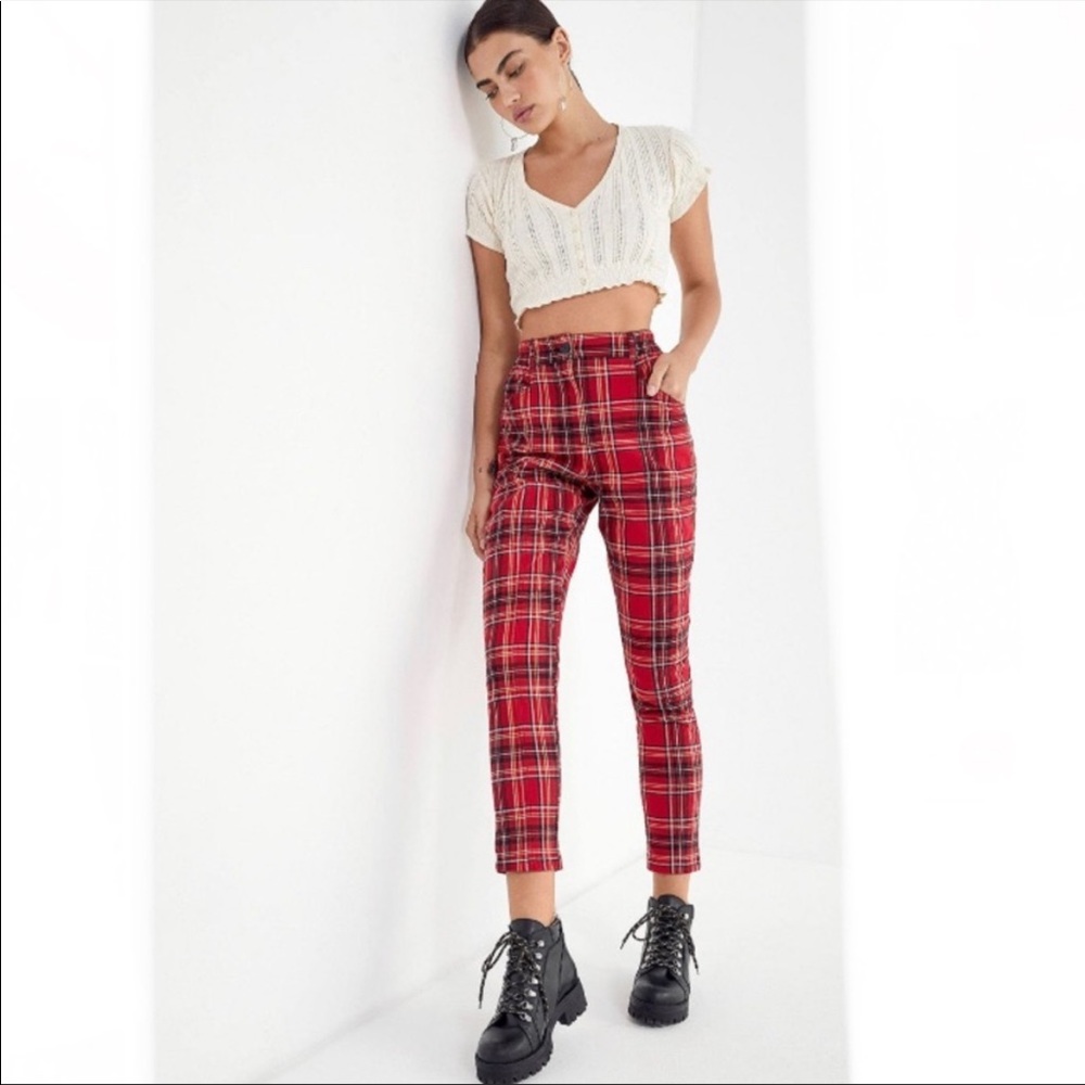URBAN OUTFITTERS red plaid mom pant